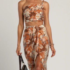 NWT Lulu's Something Wild Brown Multi Print Skirt and Crop Set - XS